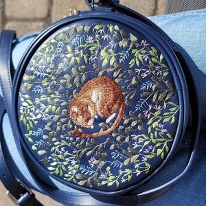 FABLE ENGLAND x Wolf & Badger Embroidered Navy Dormouse Round Crossbody Bag